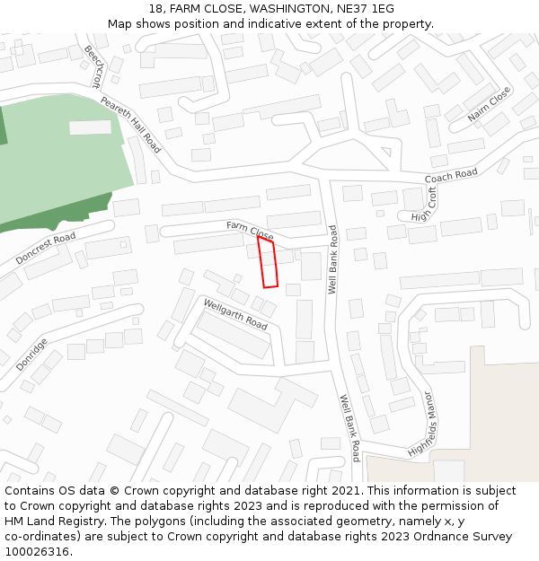 18, FARM CLOSE, WASHINGTON, NE37 1EG: Location map and indicative extent of plot