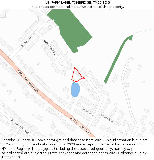 18, FARM LANE, TONBRIDGE, TN10 3DG: Location map and indicative extent of plot