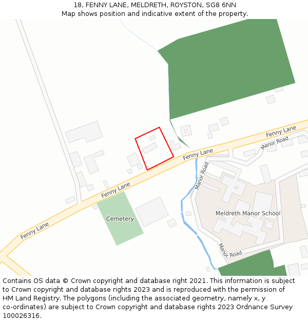 18, FENNY LANE, MELDRETH, ROYSTON, SG8 6NN: Location map and indicative extent of plot