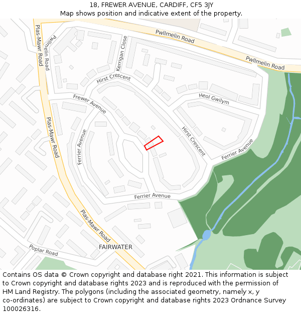 18, FREWER AVENUE, CARDIFF, CF5 3JY: Location map and indicative extent of plot