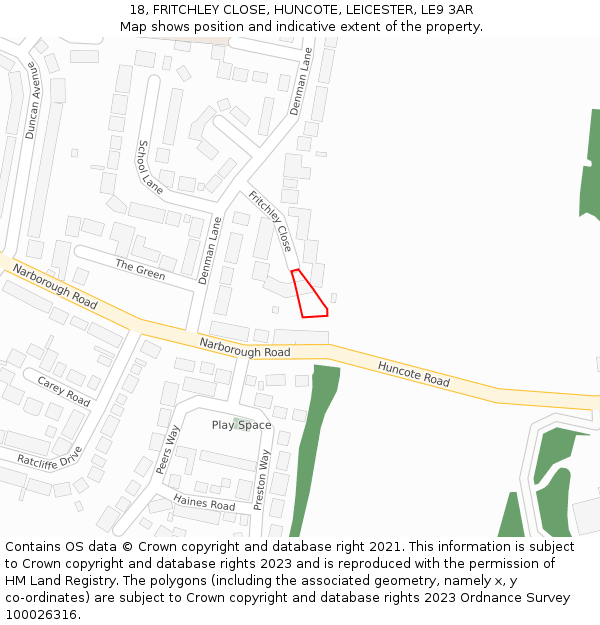 18, FRITCHLEY CLOSE, HUNCOTE, LEICESTER, LE9 3AR: Location map and indicative extent of plot