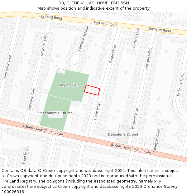 18, GLEBE VILLAS, HOVE, BN3 5SN: Location map and indicative extent of plot