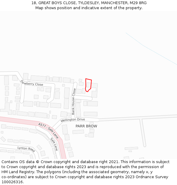 18, GREAT BOYS CLOSE, TYLDESLEY, MANCHESTER, M29 8RG: Location map and indicative extent of plot