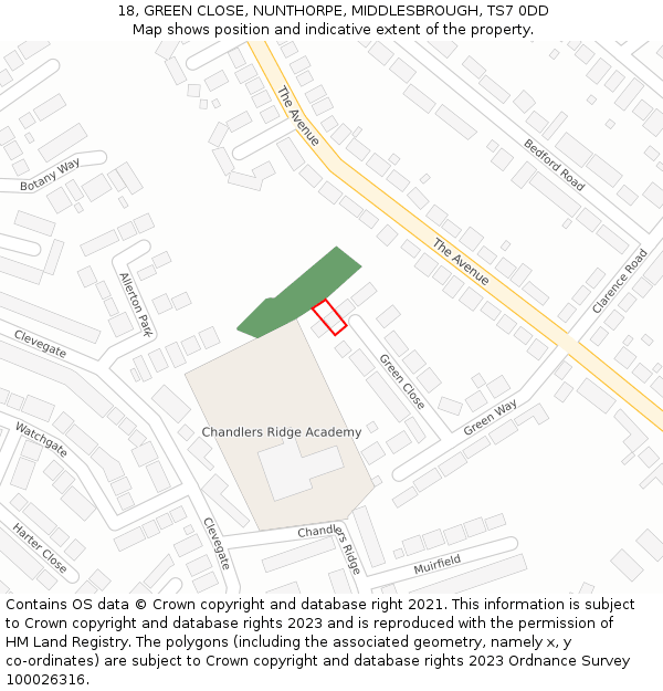 18, GREEN CLOSE, NUNTHORPE, MIDDLESBROUGH, TS7 0DD: Location map and indicative extent of plot