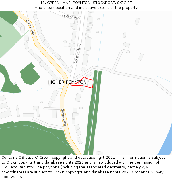 18, GREEN LANE, POYNTON, STOCKPORT, SK12 1TJ: Location map and indicative extent of plot