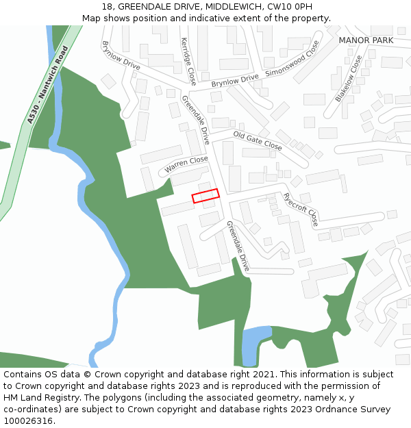 18, GREENDALE DRIVE, MIDDLEWICH, CW10 0PH: Location map and indicative extent of plot