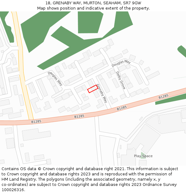 18, GRENABY WAY, MURTON, SEAHAM, SR7 9GW: Location map and indicative extent of plot