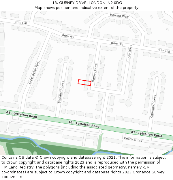 18, GURNEY DRIVE, LONDON, N2 0DG: Location map and indicative extent of plot