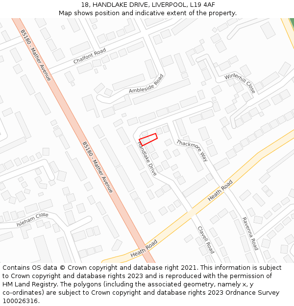 18, HANDLAKE DRIVE, LIVERPOOL, L19 4AF: Location map and indicative extent of plot