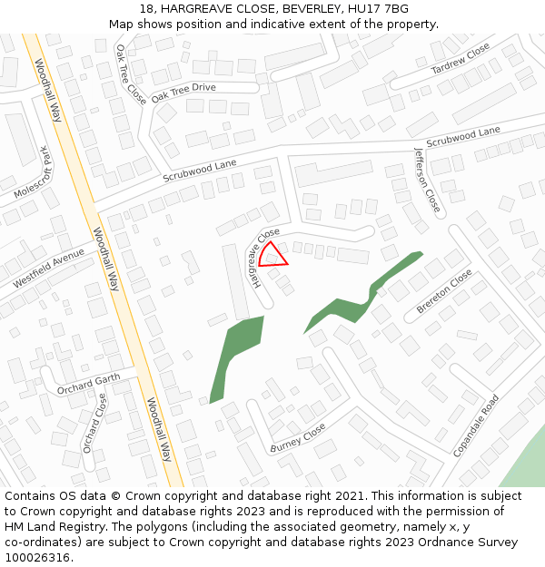 18, HARGREAVE CLOSE, BEVERLEY, HU17 7BG: Location map and indicative extent of plot