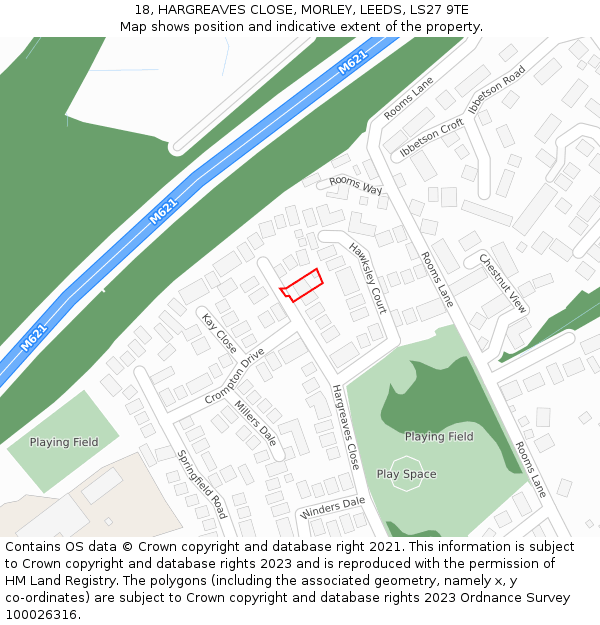 18, HARGREAVES CLOSE, MORLEY, LEEDS, LS27 9TE: Location map and indicative extent of plot