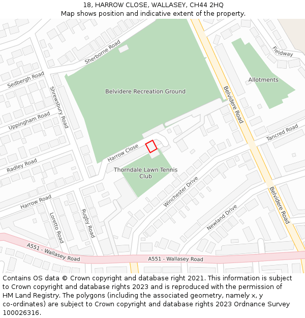 18, HARROW CLOSE, WALLASEY, CH44 2HQ: Location map and indicative extent of plot