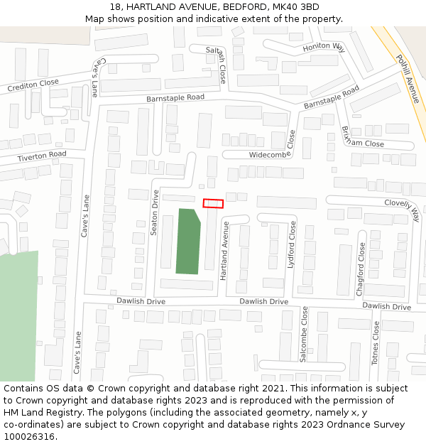 18, HARTLAND AVENUE, BEDFORD, MK40 3BD: Location map and indicative extent of plot