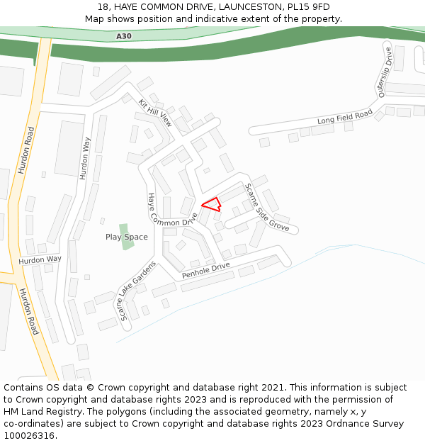 18, HAYE COMMON DRIVE, LAUNCESTON, PL15 9FD: Location map and indicative extent of plot