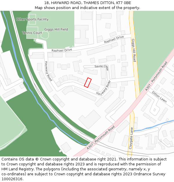 18, HAYWARD ROAD, THAMES DITTON, KT7 0BE: Location map and indicative extent of plot