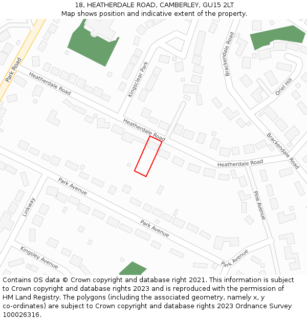 18, HEATHERDALE ROAD, CAMBERLEY, GU15 2LT: Location map and indicative extent of plot