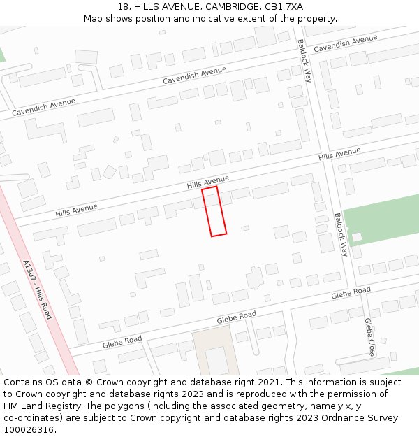 18, HILLS AVENUE, CAMBRIDGE, CB1 7XA: Location map and indicative extent of plot