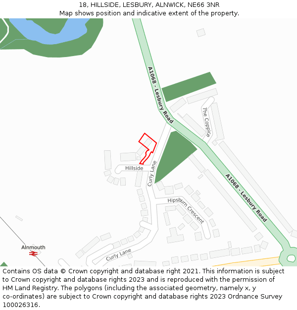 18, HILLSIDE, LESBURY, ALNWICK, NE66 3NR: Location map and indicative extent of plot