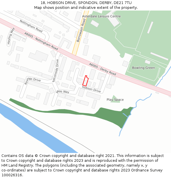 18, HOBSON DRIVE, SPONDON, DERBY, DE21 7TU: Location map and indicative extent of plot