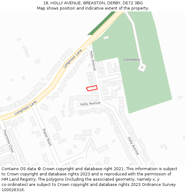 18, HOLLY AVENUE, BREASTON, DERBY, DE72 3BG: Location map and indicative extent of plot