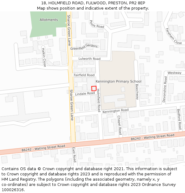 18, HOLMFIELD ROAD, FULWOOD, PRESTON, PR2 8EP: Location map and indicative extent of plot