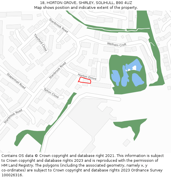 18, HORTON GROVE, SHIRLEY, SOLIHULL, B90 4UZ: Location map and indicative extent of plot