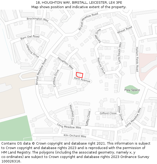 18, HOUGHTON WAY, BIRSTALL, LEICESTER, LE4 3PE: Location map and indicative extent of plot