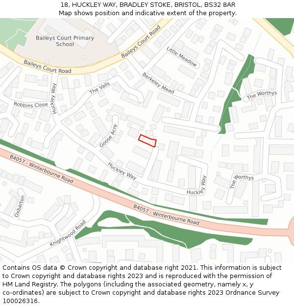 18, HUCKLEY WAY, BRADLEY STOKE, BRISTOL, BS32 8AR: Location map and indicative extent of plot