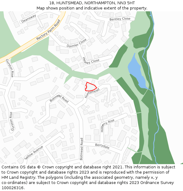 18, HUNTSMEAD, NORTHAMPTON, NN3 5HT: Location map and indicative extent of plot