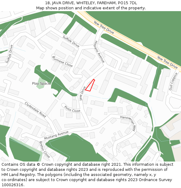 18, JAVA DRIVE, WHITELEY, FAREHAM, PO15 7DL: Location map and indicative extent of plot