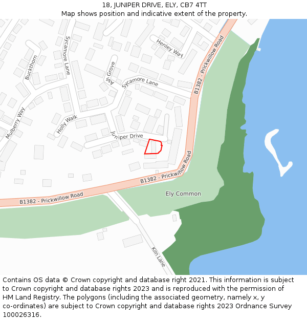 18, JUNIPER DRIVE, ELY, CB7 4TT: Location map and indicative extent of plot