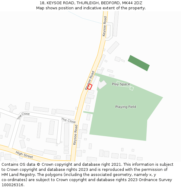 18, KEYSOE ROAD, THURLEIGH, BEDFORD, MK44 2DZ: Location map and indicative extent of plot