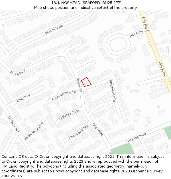 18, KINGSMEAD, SEAFORD, BN25 2EZ: Location map and indicative extent of plot