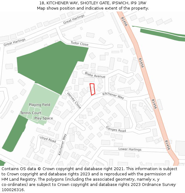 18, KITCHENER WAY, SHOTLEY GATE, IPSWICH, IP9 1RW: Location map and indicative extent of plot