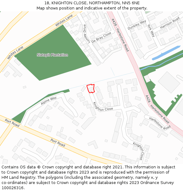 18, KNIGHTON CLOSE, NORTHAMPTON, NN5 6NE: Location map and indicative extent of plot