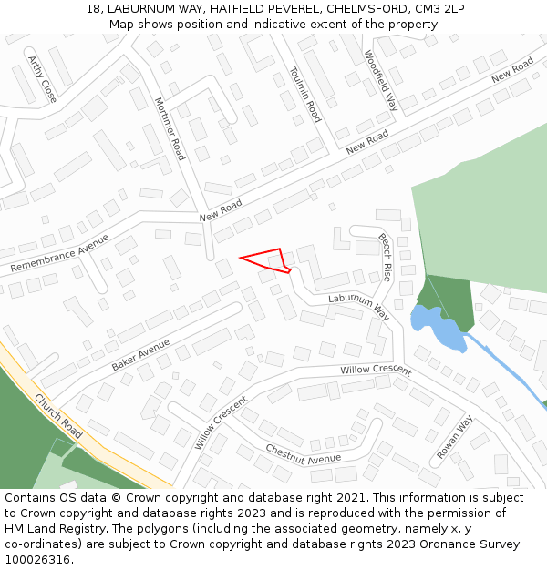 18, LABURNUM WAY, HATFIELD PEVEREL, CHELMSFORD, CM3 2LP: Location map and indicative extent of plot