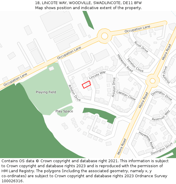 18, LINCOTE WAY, WOODVILLE, SWADLINCOTE, DE11 8FW: Location map and indicative extent of plot