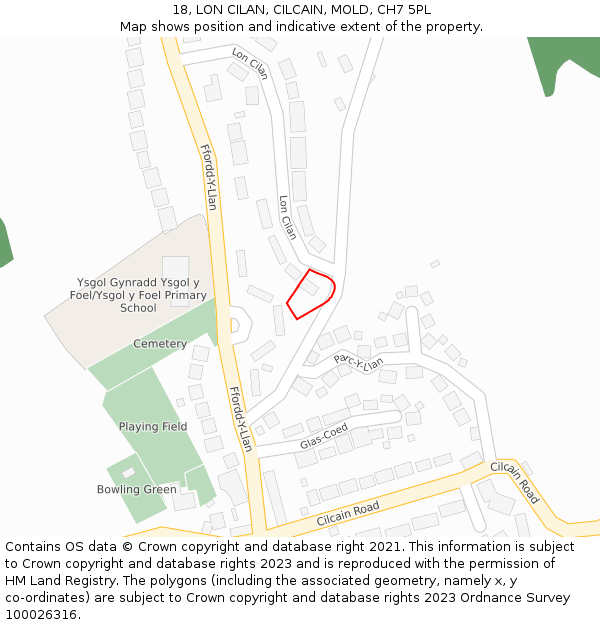 18, LON CILAN, CILCAIN, MOLD, CH7 5PL: Location map and indicative extent of plot