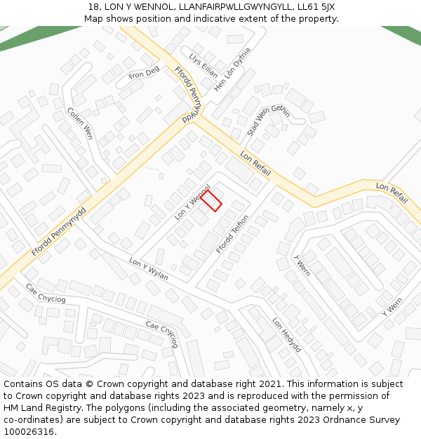 18, LON Y WENNOL, LLANFAIRPWLLGWYNGYLL, LL61 5JX: Location map and indicative extent of plot