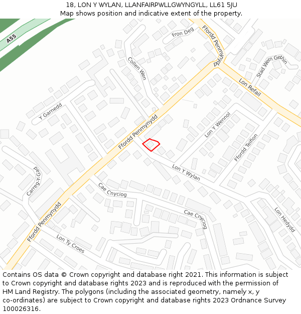 18, LON Y WYLAN, LLANFAIRPWLLGWYNGYLL, LL61 5JU: Location map and indicative extent of plot