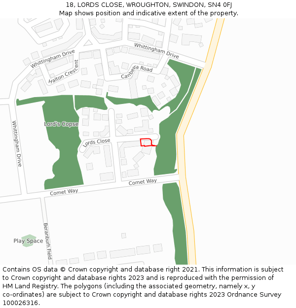 18, LORDS CLOSE, WROUGHTON, SWINDON, SN4 0FJ: Location map and indicative extent of plot