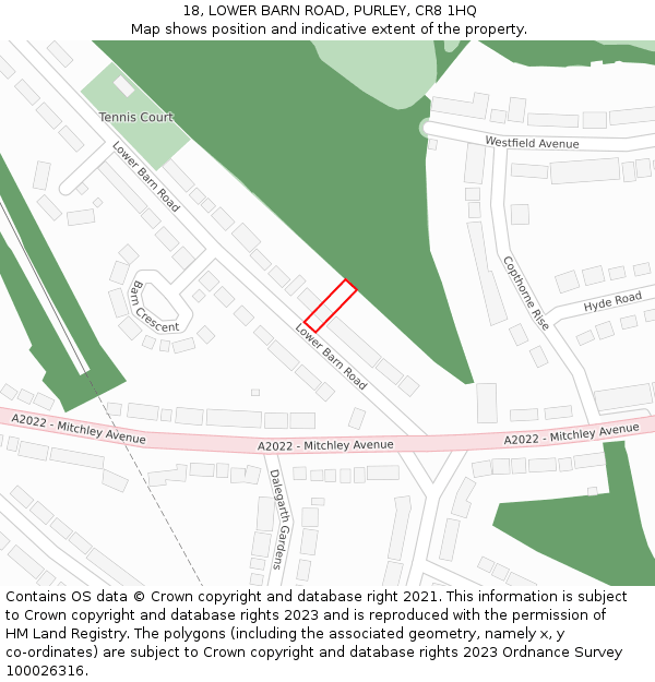 18, LOWER BARN ROAD, PURLEY, CR8 1HQ: Location map and indicative extent of plot