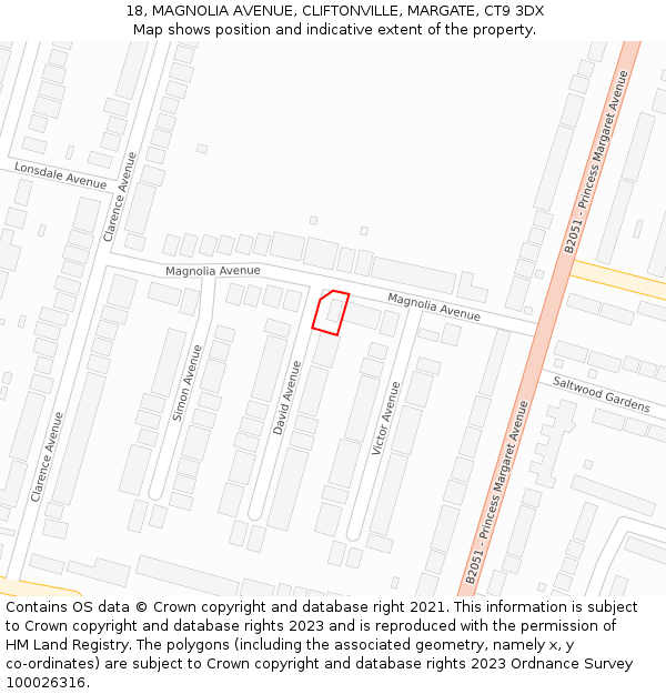 18, MAGNOLIA AVENUE, CLIFTONVILLE, MARGATE, CT9 3DX: Location map and indicative extent of plot