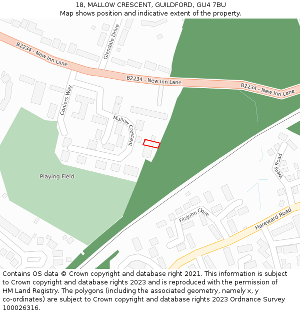 18, MALLOW CRESCENT, GUILDFORD, GU4 7BU: Location map and indicative extent of plot