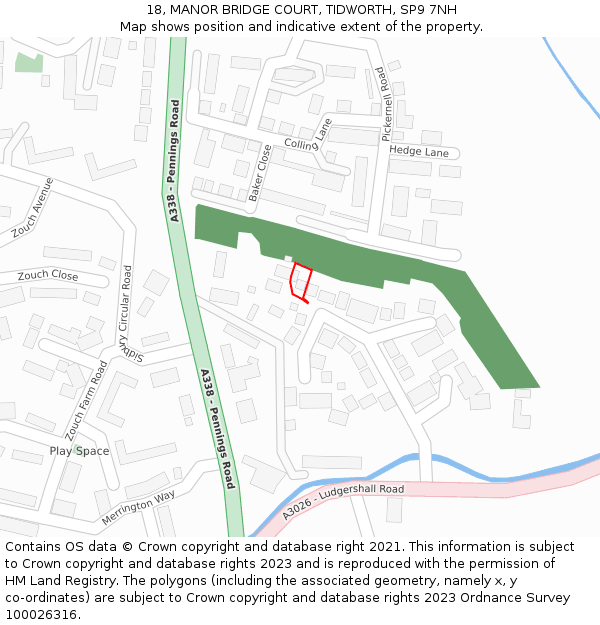 18, MANOR BRIDGE COURT, TIDWORTH, SP9 7NH: Location map and indicative extent of plot