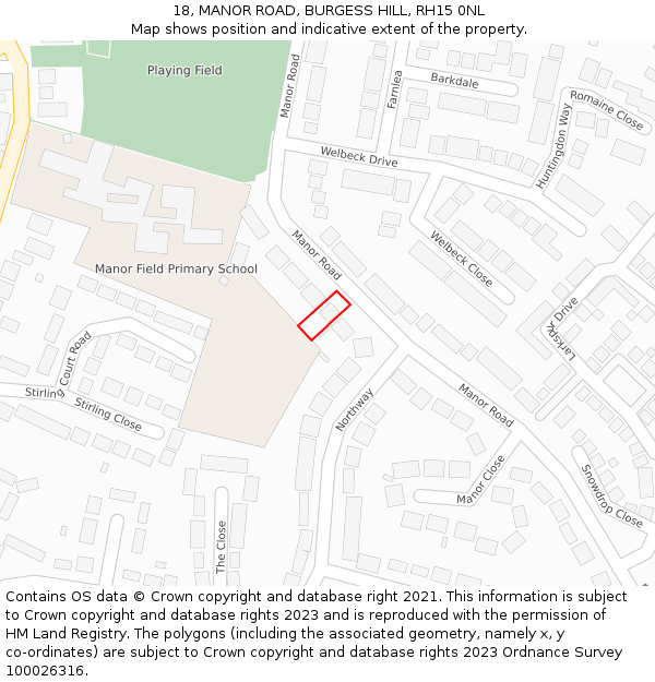 18, MANOR ROAD, BURGESS HILL, RH15 0NL: Location map and indicative extent of plot