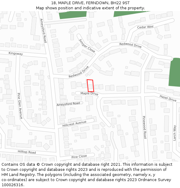 18, MAPLE DRIVE, FERNDOWN, BH22 9ST: Location map and indicative extent of plot