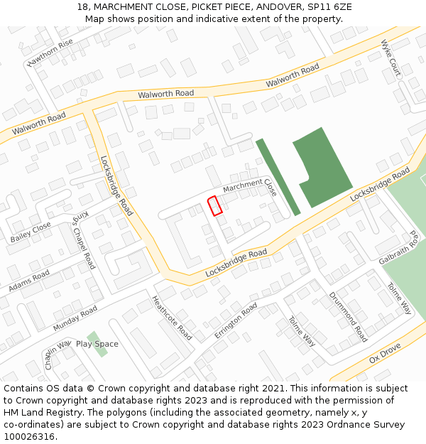 18, MARCHMENT CLOSE, PICKET PIECE, ANDOVER, SP11 6ZE: Location map and indicative extent of plot