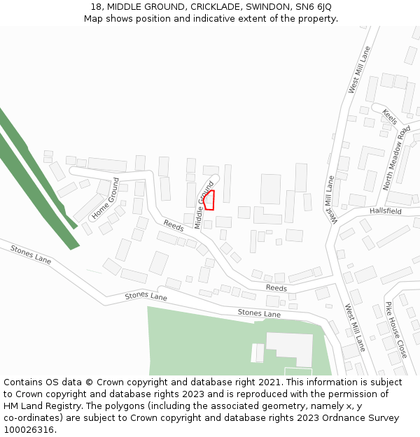 18, MIDDLE GROUND, CRICKLADE, SWINDON, SN6 6JQ: Location map and indicative extent of plot