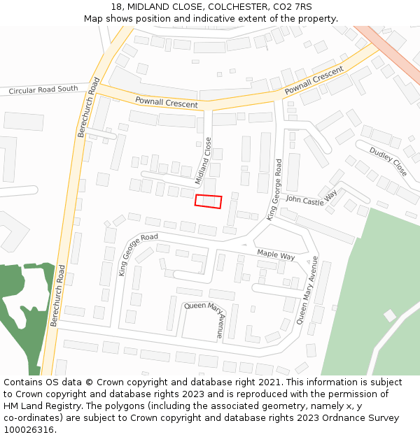 18, MIDLAND CLOSE, COLCHESTER, CO2 7RS: Location map and indicative extent of plot